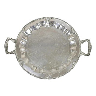 Vintage Federal Silver Co Silver Plated Round Twin Handle Bar Platter Tray For Sale