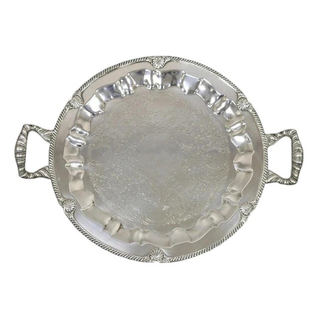 Vintage Federal Silver Co Silver Plated Round Twin Handle Bar Platter Tray For Sale