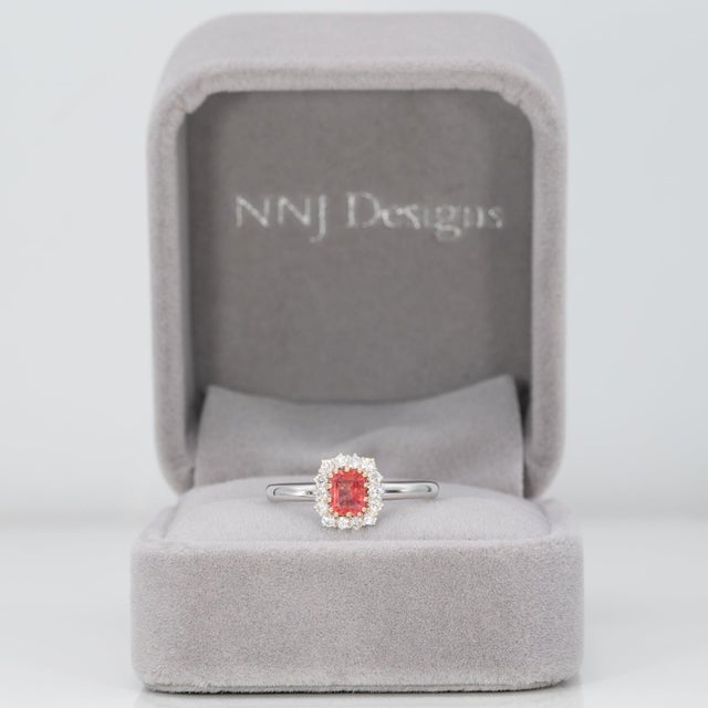 Modern Aaa Padparadscha Sapphire Ring With Earth-Mined Diamond Accents: Solid 14k Gold, Size 6.75 For Sale - Image 3 of 9
