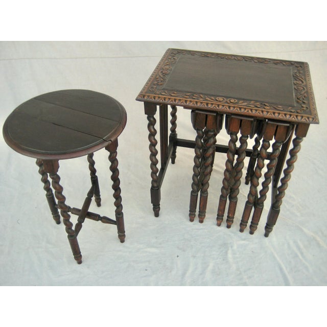 Early 20th Century Set of 5 Oak Nesting Tables For Sale - Image 6 of 11