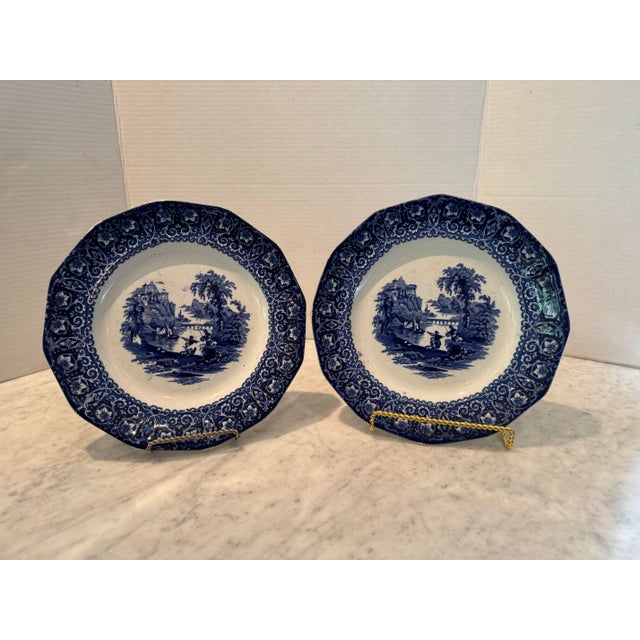 Blue Pair of Antique Staffordshire Blue and White Plates For Sale - Image 8 of 10