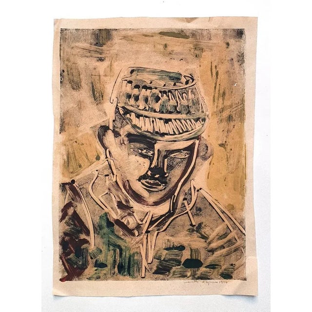 Portrait is an original drawing in mixed media -ink and watercolor- on paper realized in 1957 by an Anonymous artist of...