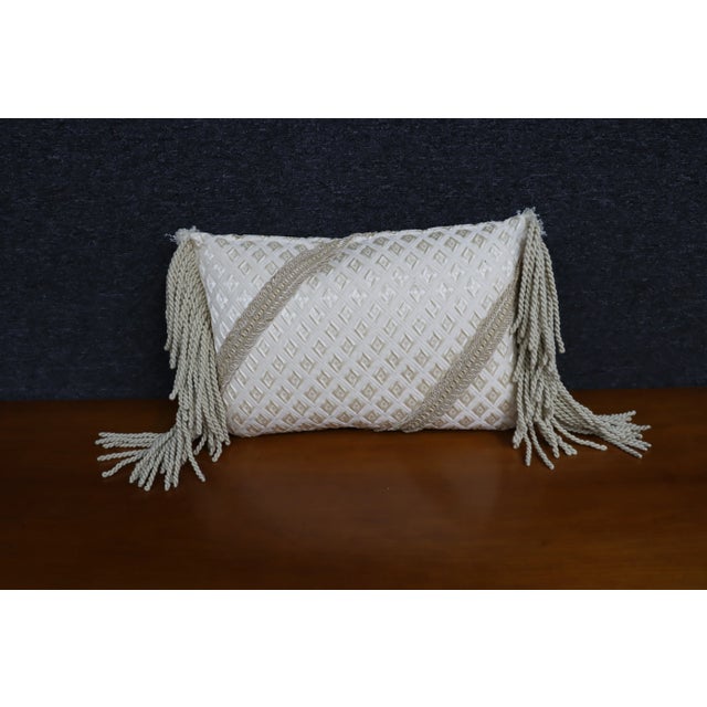 Textile Decorative Ivory Brooch & Tassel Pillow For Sale - Image 7 of 8