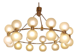 Large Italian Brass and Opaline Crown Chandelier