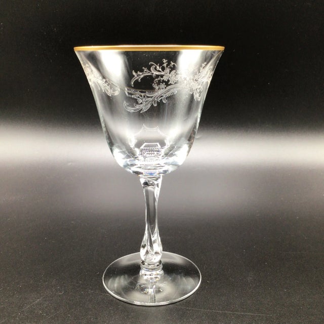 1950s Fostoria "Golden Lace" Water Goblets - Set of 7 For Sale - Image 5 of 12