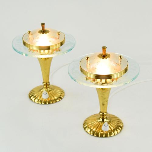 Fontana Arte Brass and Glass Table Lamps attributed to Pietro Chiesa for Fontana Arte, 1950s, Set of 2 For Sale - Image 4 of 10