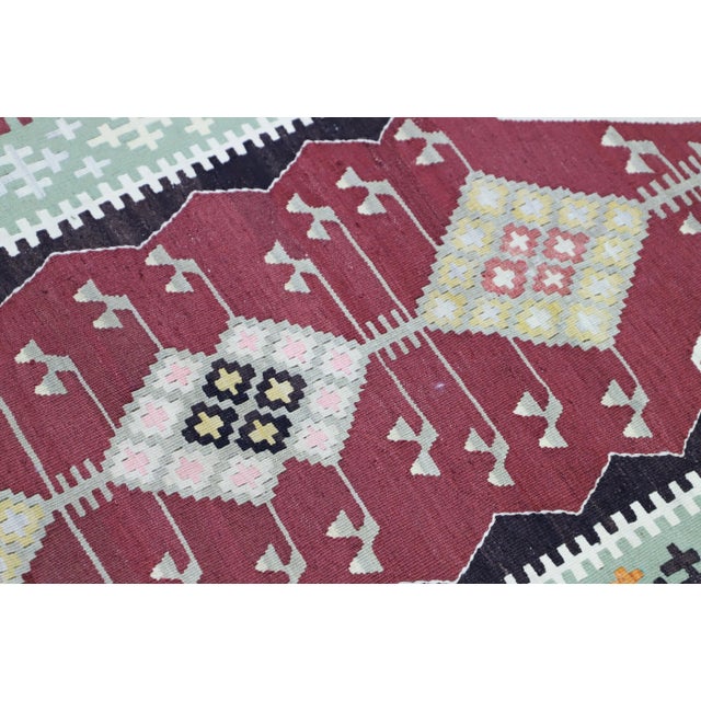 1980s Mid-Century Burgundy Flamestich Kilim Rug For Sale - Image 11 of 13