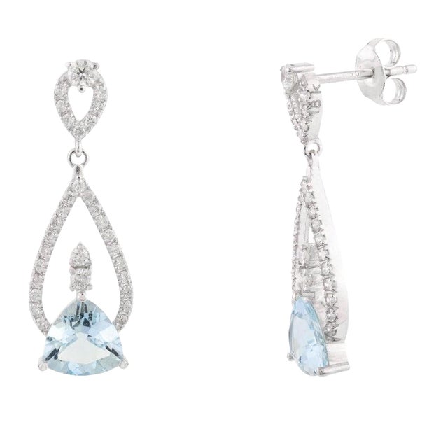 Contemporary Aquamarine Drop Earrings With Diamonds- a Pair For Sale