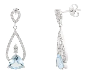 Contemporary Aquamarine Drop Earrings With Diamonds- a Pair