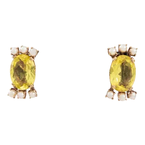 14k Yellow Gold Citrine Pearl Earclips