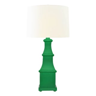Matthew Izzo Home Allegra Handpainted Kelly Green Tole Table Lamp With Cream Silk Shade For Sale