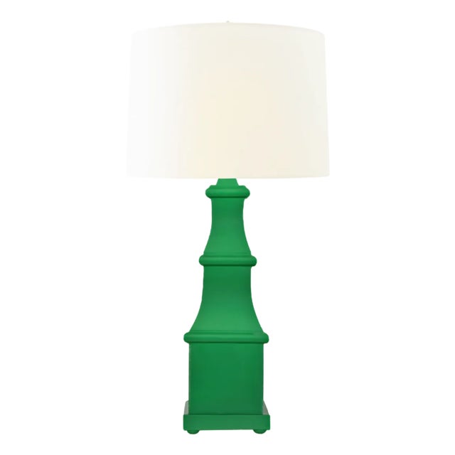 Matthew Izzo Home Allegra Handpainted Kelly Green Tole Table Lamp With Cream Silk Shade For Sale