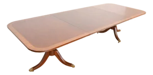 Henredon Georgian Banded Mahogany Double Pedestal Extension Dining Table, Newly Refinished