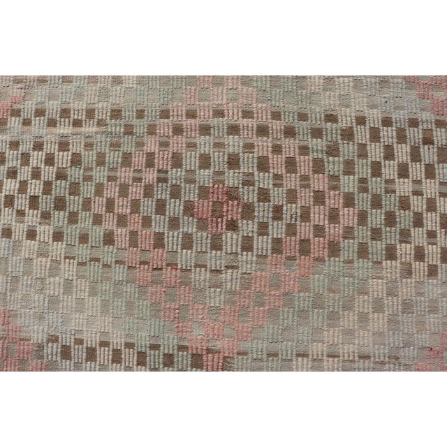 Taupe Vintage Turkish Embroidered Flat Weave With Soft Colors in Diamond Design 7'6" X 9'3" For Sale - Image 8 of 11