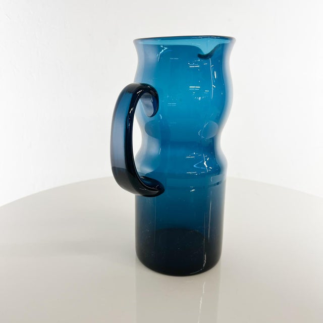 1960s Sculptural Murano Blue Art Glass Modern Pitcher For Sale - Image 9 of 12