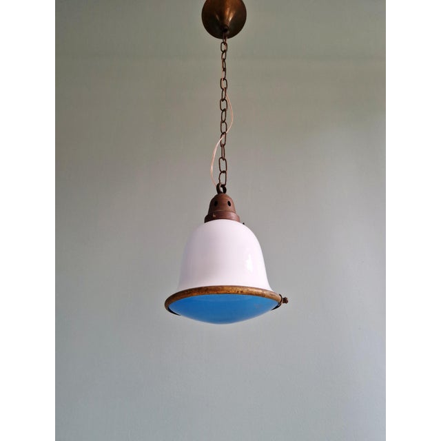 1920s Bauhaus Pendant Light in White Opaline and Blue Satin Glass, 1920s For Sale - Image 5 of 18