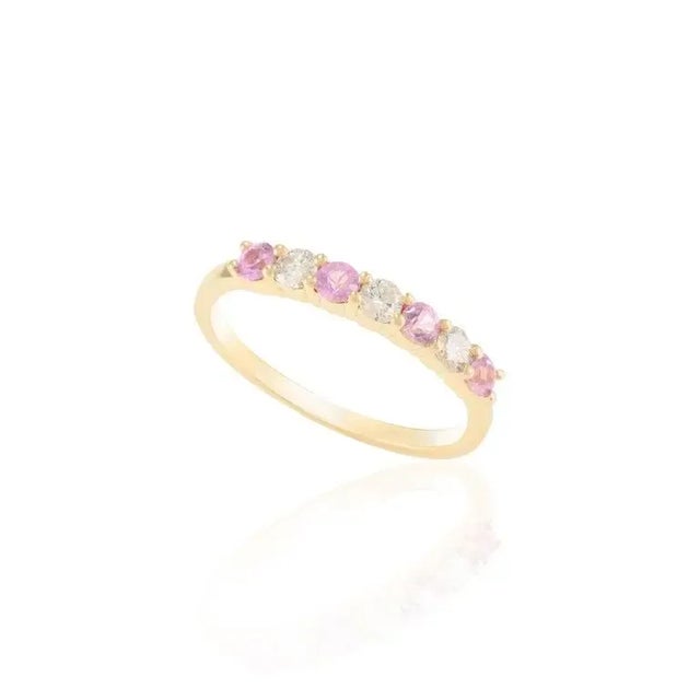 0.35 Ctw Pink Sapphire and Diamond Band 14k Solid Yellow Gold Size 5 For Sale - Image 4 of 6