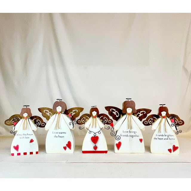 A fun Arts & Crafts Boho Chic set of 5 painted Valentine Angels. They are from the 1990s and feature an antique white...
