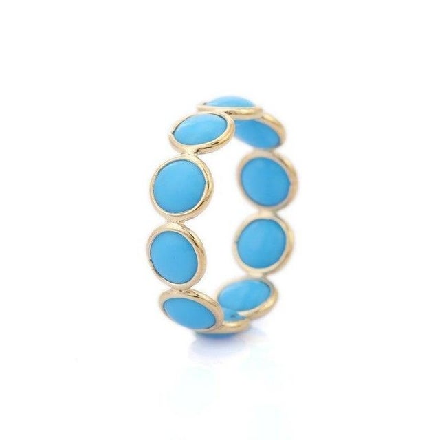 Not Yet Made - Made To Order Round Shape Turquoise Gemstone Band Ring Size 5 For Sale - Image 5 of 6