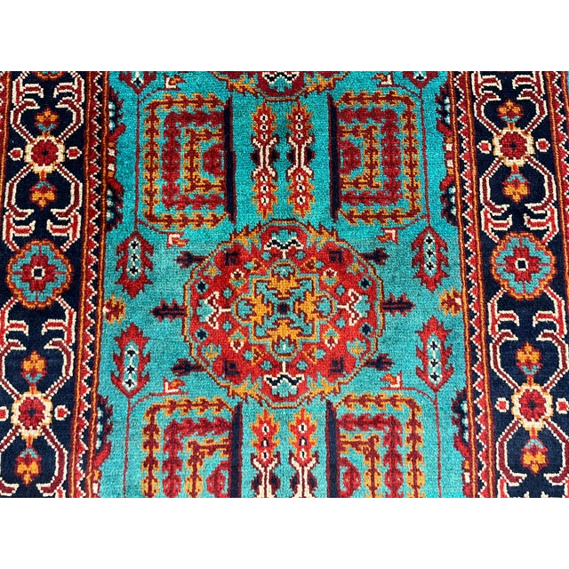 Turquoise Floral Geometric Tribal Wool Runner, 2'9" X 6'7" For Sale - Image 6 of 13