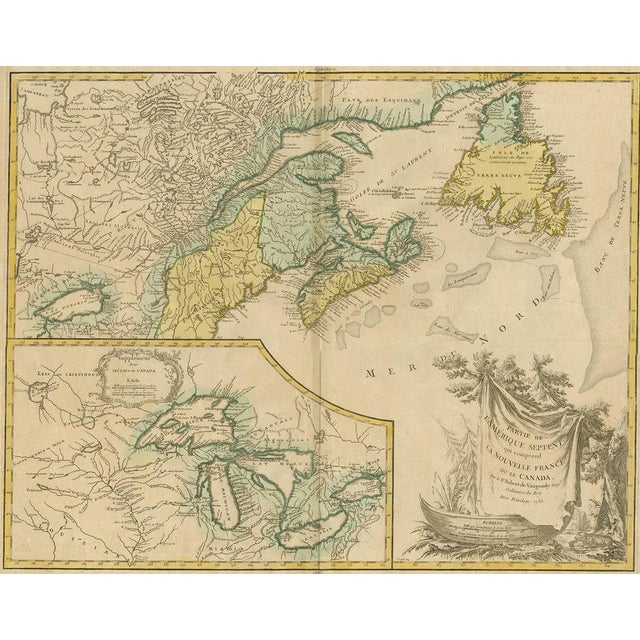 Antique Map of New England and Part of Canada by Vaugondy, 1755 For Sale - Image 5 of 5