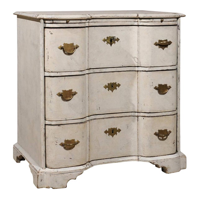 Danish Mid 18th Century Three-Drawer Painted Wood Commode with Serpentine Front For Sale