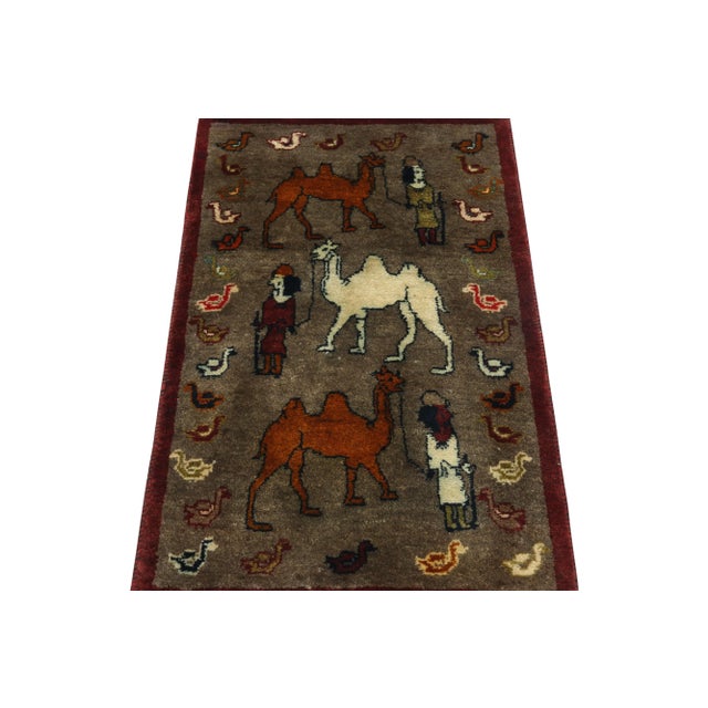 Tribal 1950s Vintage Gabbeh Tribal Rug in Brown With Multicolor Pictorial Patterns For Sale - Image 3 of 8