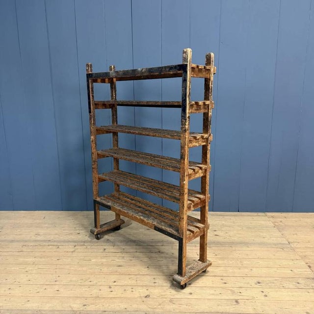Wooden Workshop Rack with Cast Iron Wheels For Sale - Image 15 of 18