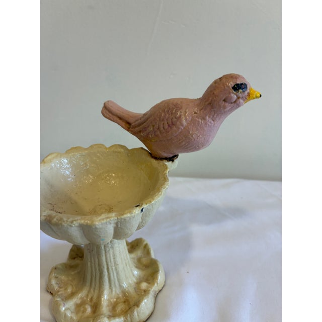 Mid-Century Modern Vintage Cast Iron Bird Feeder Decor With Pink Birds on Pedestal Base For Sale - Image 3 of 9