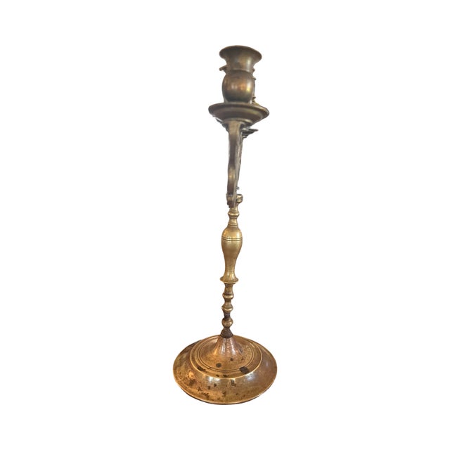 Antique Polish Brass Five-Light Shabbat Candelabra For Sale - Image 4 of 12