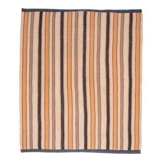 Striped Antique Handmade Turkish Vintage Orange Wool Kilim Rug For Sale