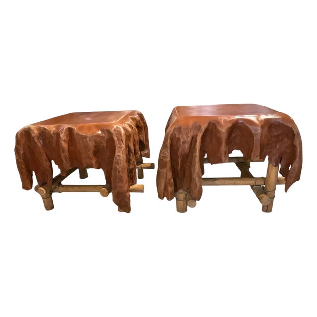 Late 20th Century Rustic Trompe l'Oeil Pair of Wood Side Tables For Sale