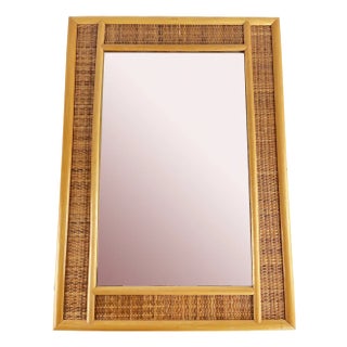 Mid-Century Italian Rattan and Bamboo Mirror, 1960s For Sale