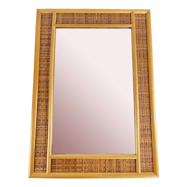 Mid-Century Italian Rattan and Bamboo Mirror, 1960s For Sale