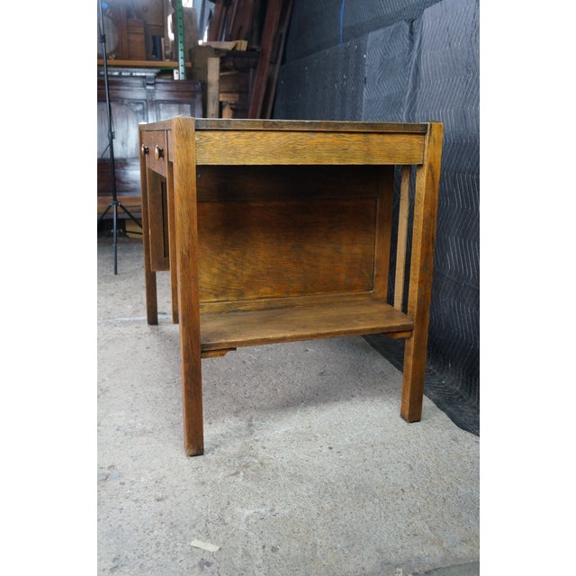 Antique Mission Arts Craft Quartersawn Oak Library Bookcase Table Desk Inkwell For Sale - Image 15 of 18