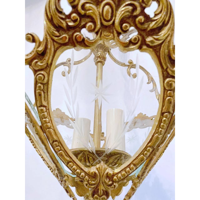 1930s Vintage Bronze Lantern With Etched Glass Panels For Sale In New York - Image 6 of 8