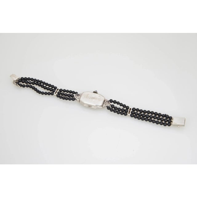 Art Deco Ladies Art Deco Platinum Diamond Onyx Wrist Watch For Sale - Image 3 of 4
