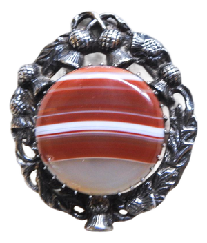 1956 Century Banded Agate Scottish Thistle Sterling Brooch