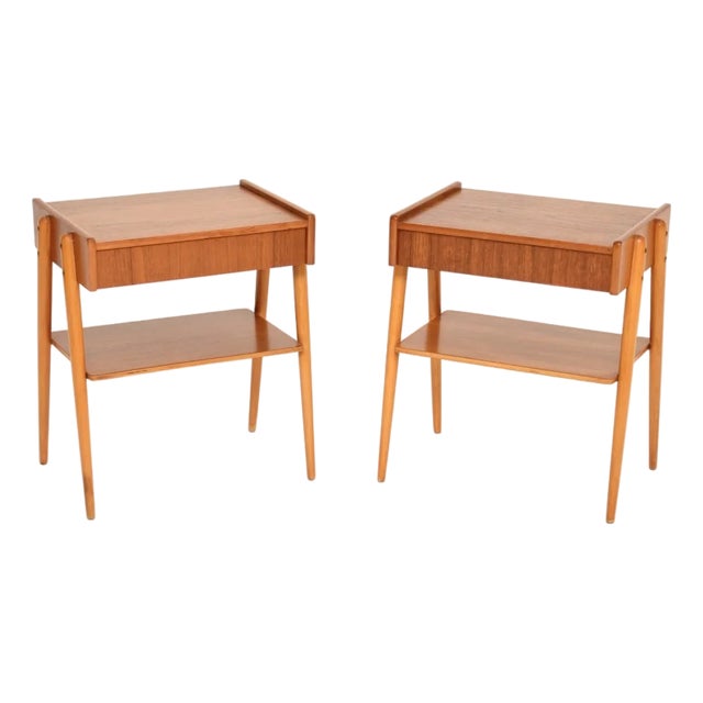 Vintage Swedish Teak Bedside Tables from AB Carlstrom, 1960s, Set of 2 For Sale