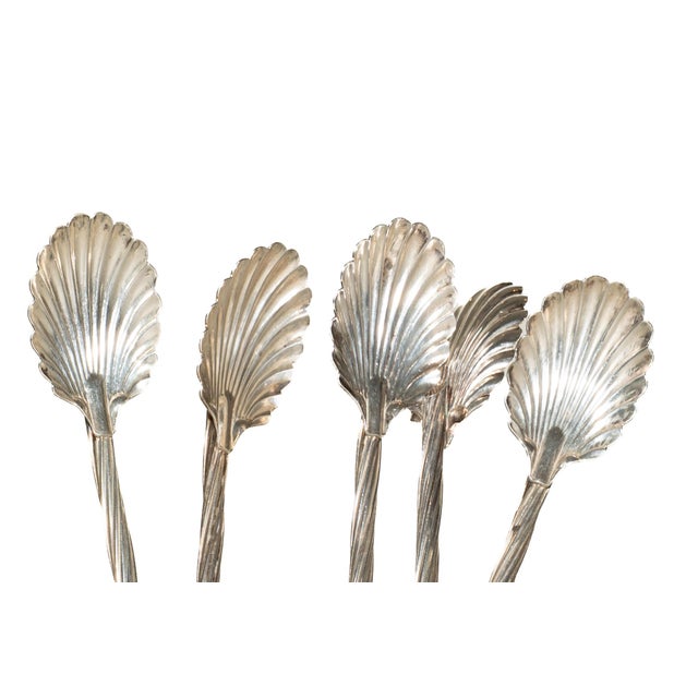 Vintage Sterling Silver Coastal Clam Shell Ice Tea Spoons, Set of 6, 1960's For Sale - Image 9 of 12