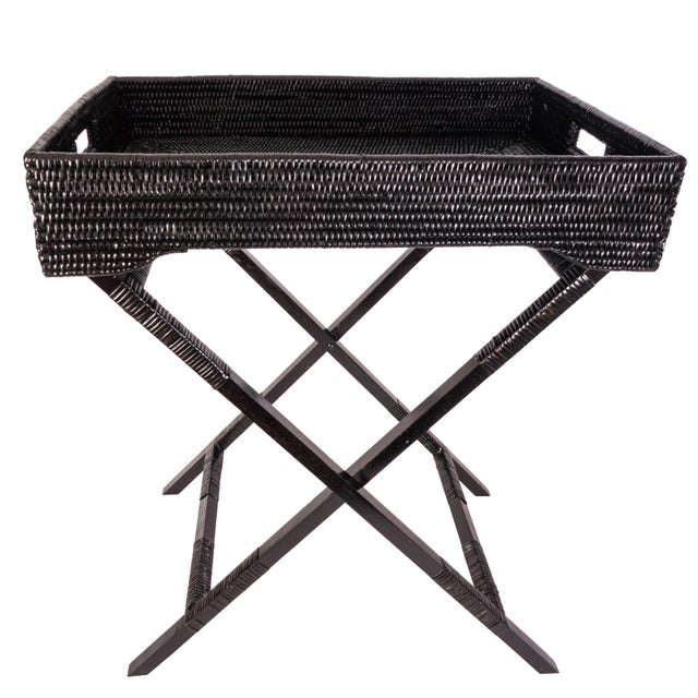 2020s Artifacts Rattan Butler Tray/Table 25.5" with Glass Insert, Tudor Black For Sale - Image 5 of 5