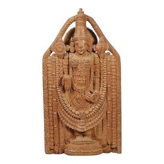 Mid Century Statue Tirupati Vishnu Narayana Wood South India Vishnu Hardwood Large Antique Statue Indian Hindu Mysore For Sale