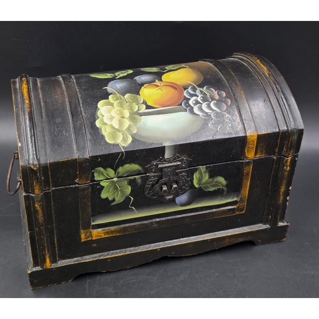 French Country Vintage Hand Painted Wooden Dome Lidded Table Chest For Sale - Image 3 of 18