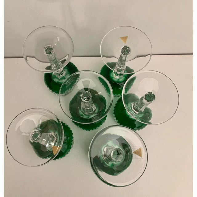 German Green Hand Cut Crystal Wine Goblets / Glasses - Set of 6 For Sale In San Diego - Image 6 of 7