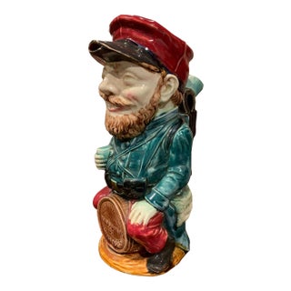 19th Century French Onnaing Hand-Painted Barbotine Soldier Pitcher For Sale