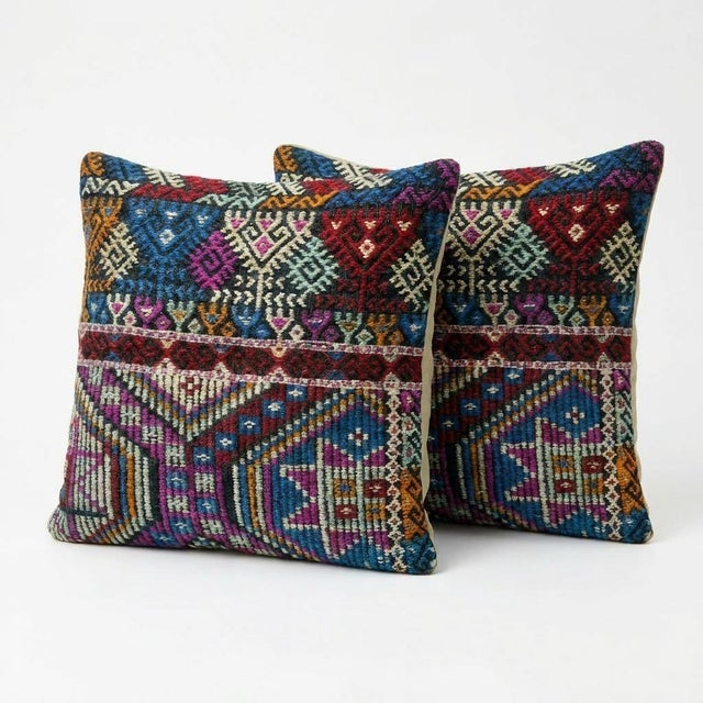 This beautiful 19'' x 20'' Turkish Kilim pillow cover set was made from authentic handwoven flatweave kilim. The...