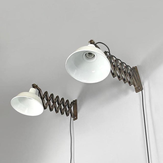 1960s Mid-Century Modern Italian Pantograph Wall Lamps with White Metal Diffuser, 1960s, Set of 2 For Sale - Image 5 of 18