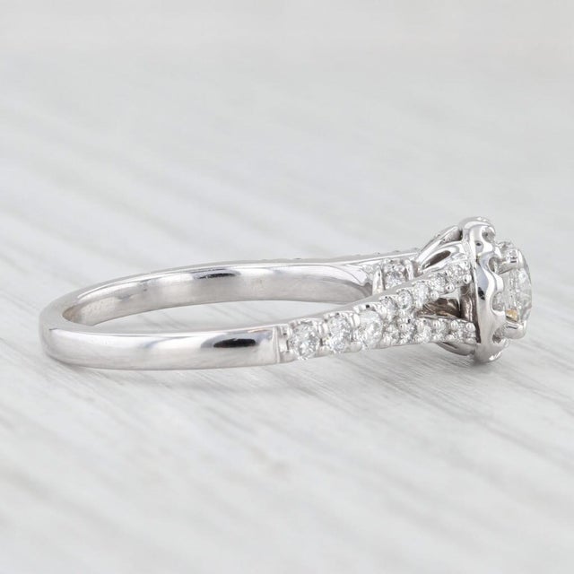 Metal 0.94ctw Round Diamond Halo Engagement Ring 14k White Gold Size 6.75 Gia Cathedral For Sale - Image 7 of 8
