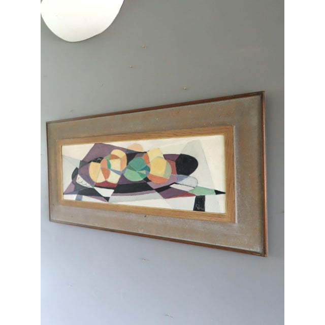 1950 Mid-Century Modern 'Geometric Harvest' Swedish Geometric Abstract Still Life Oil Painting, Framed For Sale - Image 6 of 12