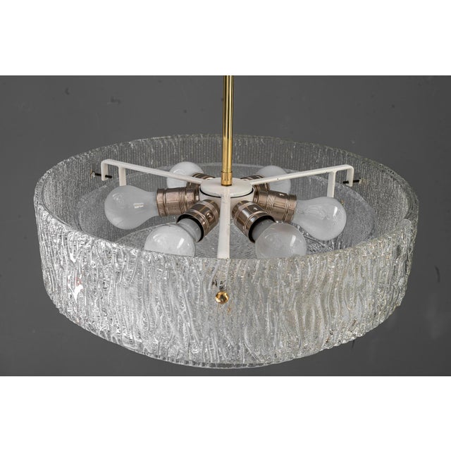 1950s Round Textured Glass Ring and Brass Pendant Lamp by J. T. Kalmar, 1950s For Sale - Image 5 of 18
